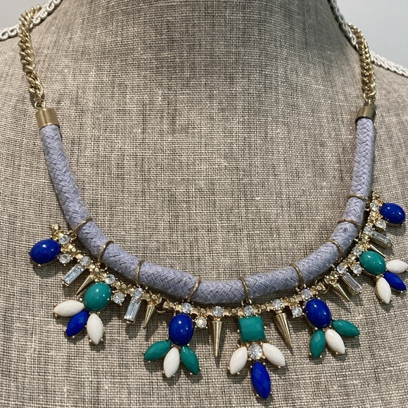Rhinestone & Glass Cabachon Statement Necklace - Picture 7 of 8